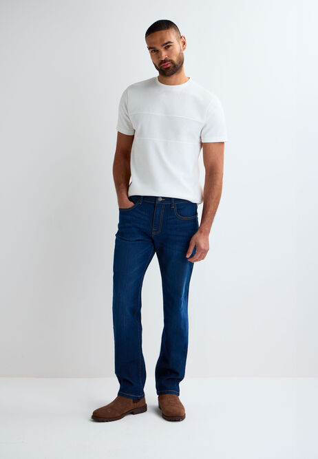 Mens Dark Blue Wash Straight Leg Jeans