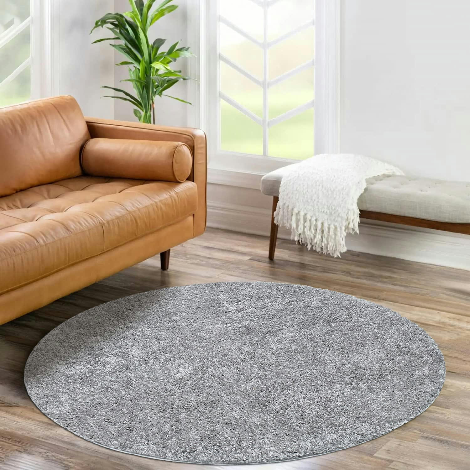 SOFTY - Tapis à poils longs rond SOFTY gris souris 200x200cm