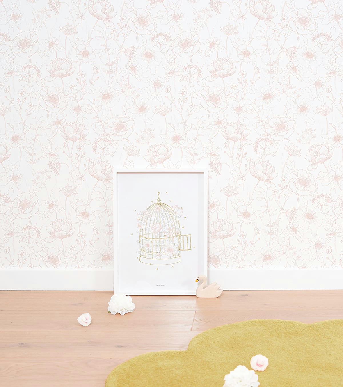 BOTANY - Papier peint bucolique fleurs en Papier Rose 50cm x 10m