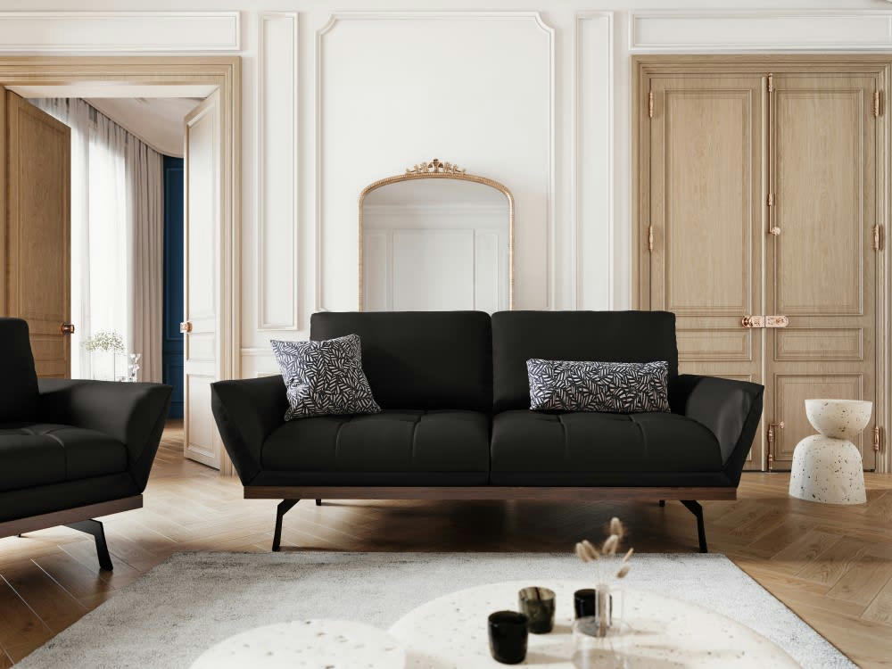 OLIVIER - Canapé 3 places en cuir noir