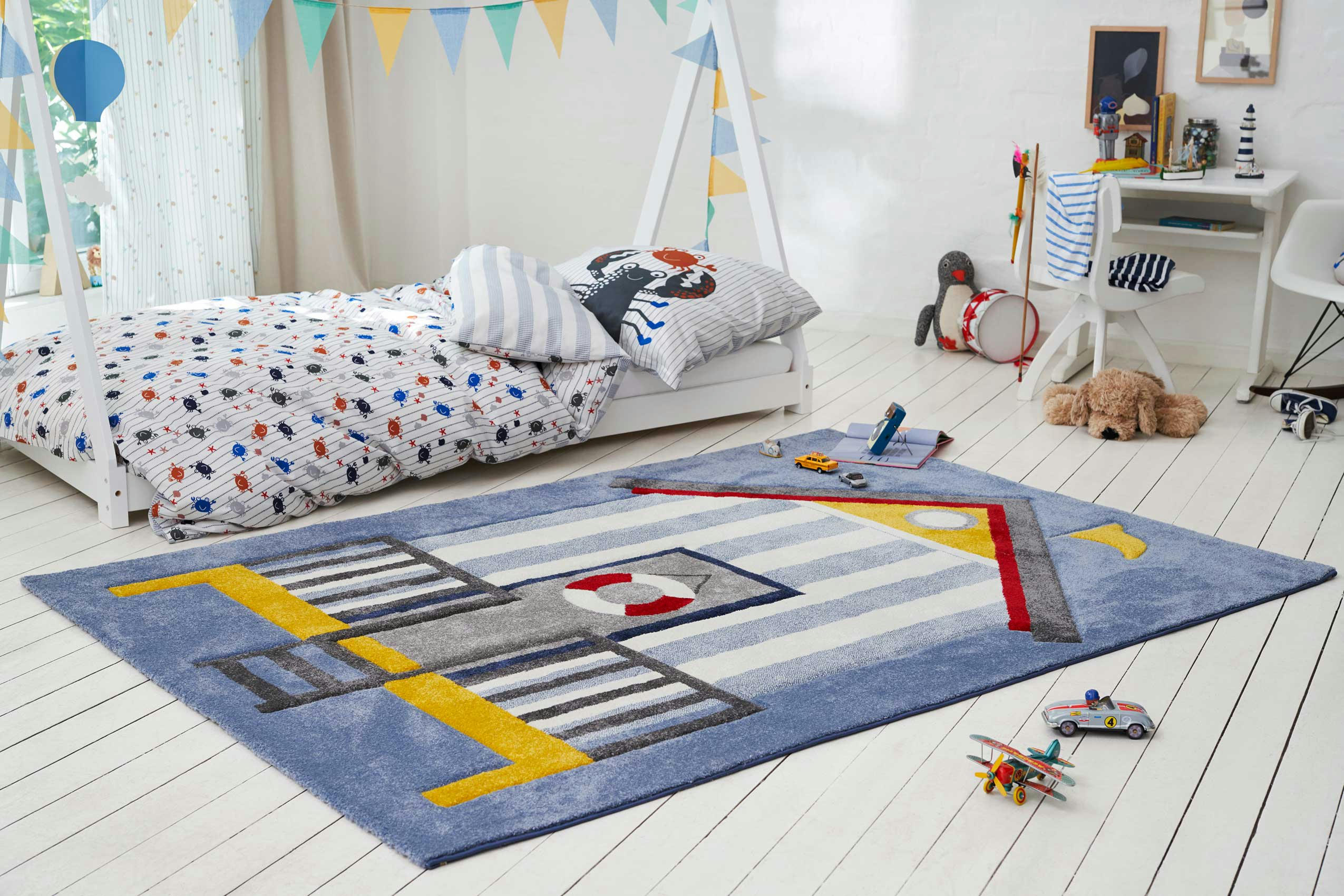 SEA CASTLE - Tapis motif cabine de plage colorée 160x225