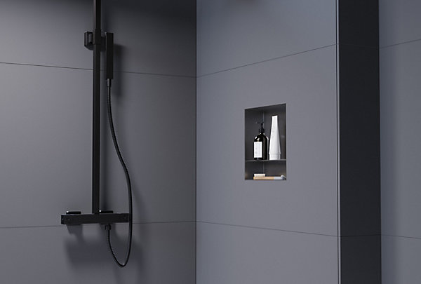 Niche murale de douche avec rebords, étagère encastrable douche acier inox avec compartiment - 30x30x10cm - NT303010X Gun métal