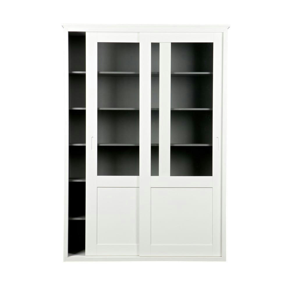 VINCE - Vaisselier en bois 2 portes coulissantes blanc