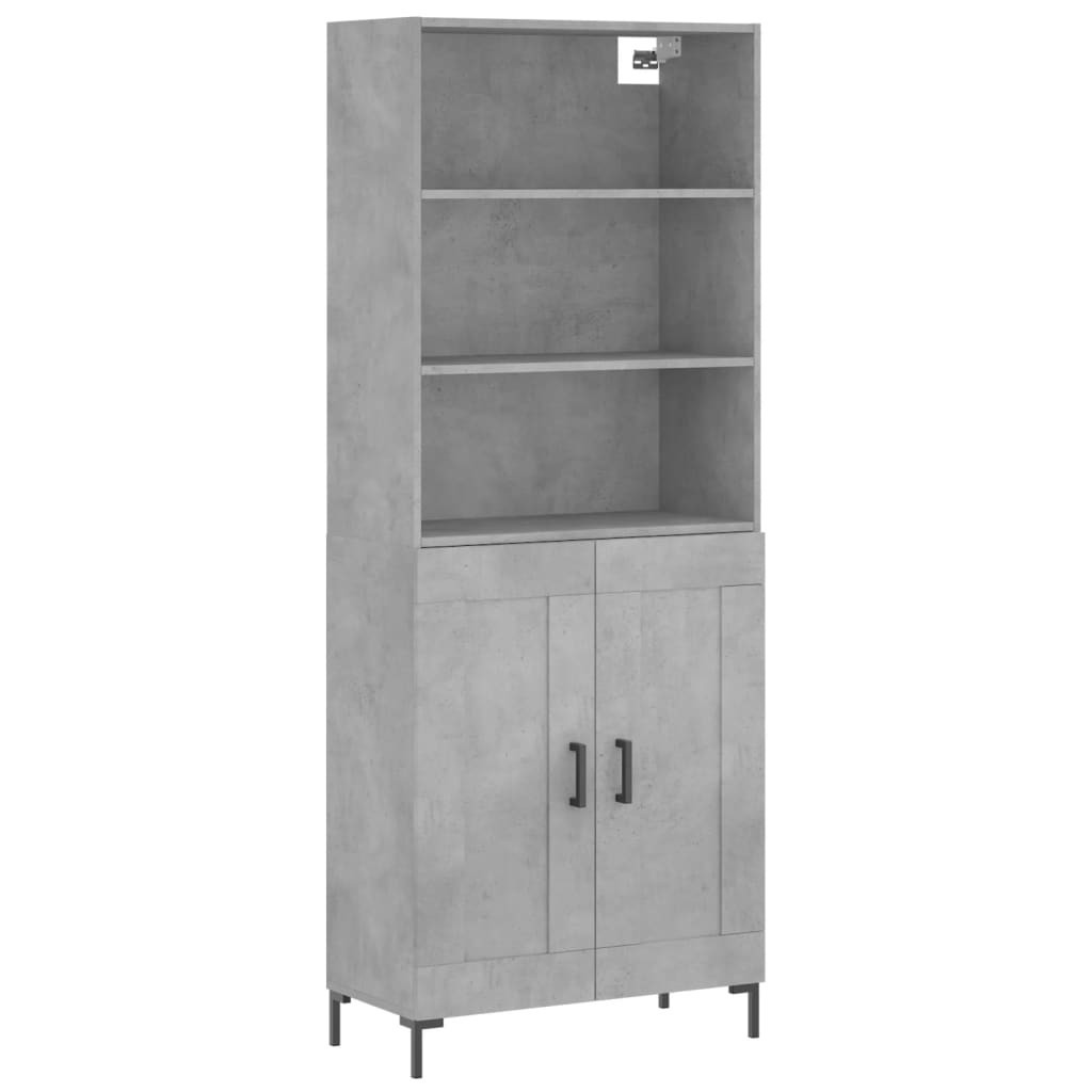 Szafka Regał Witrynka Szara Beton z Drzwiami 69.5x34x180 cm do Salonu