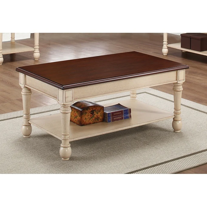 Layla Dark Cherry and Antique White Rectangular Coffee Table