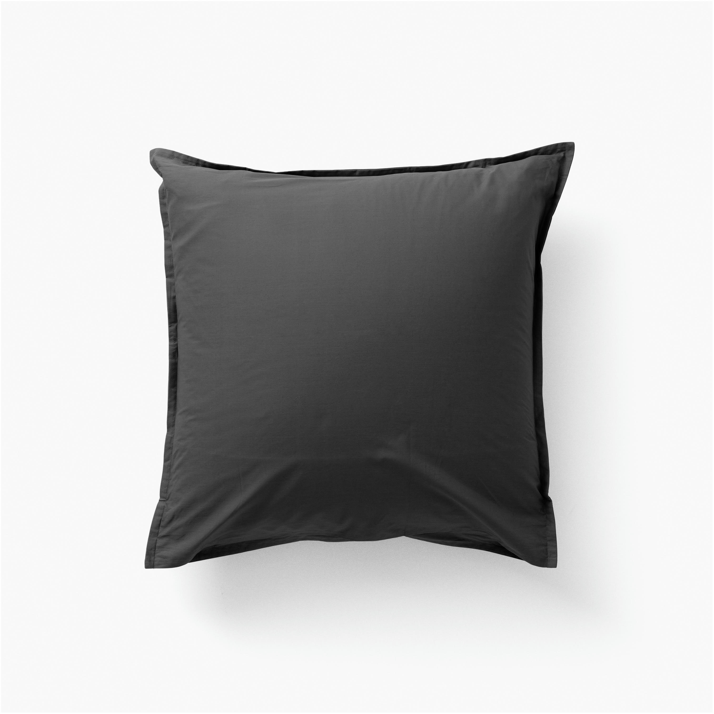 NEO - Taie d'oreiller carrée percale de coton uni brodé gris 64 x 64 cm