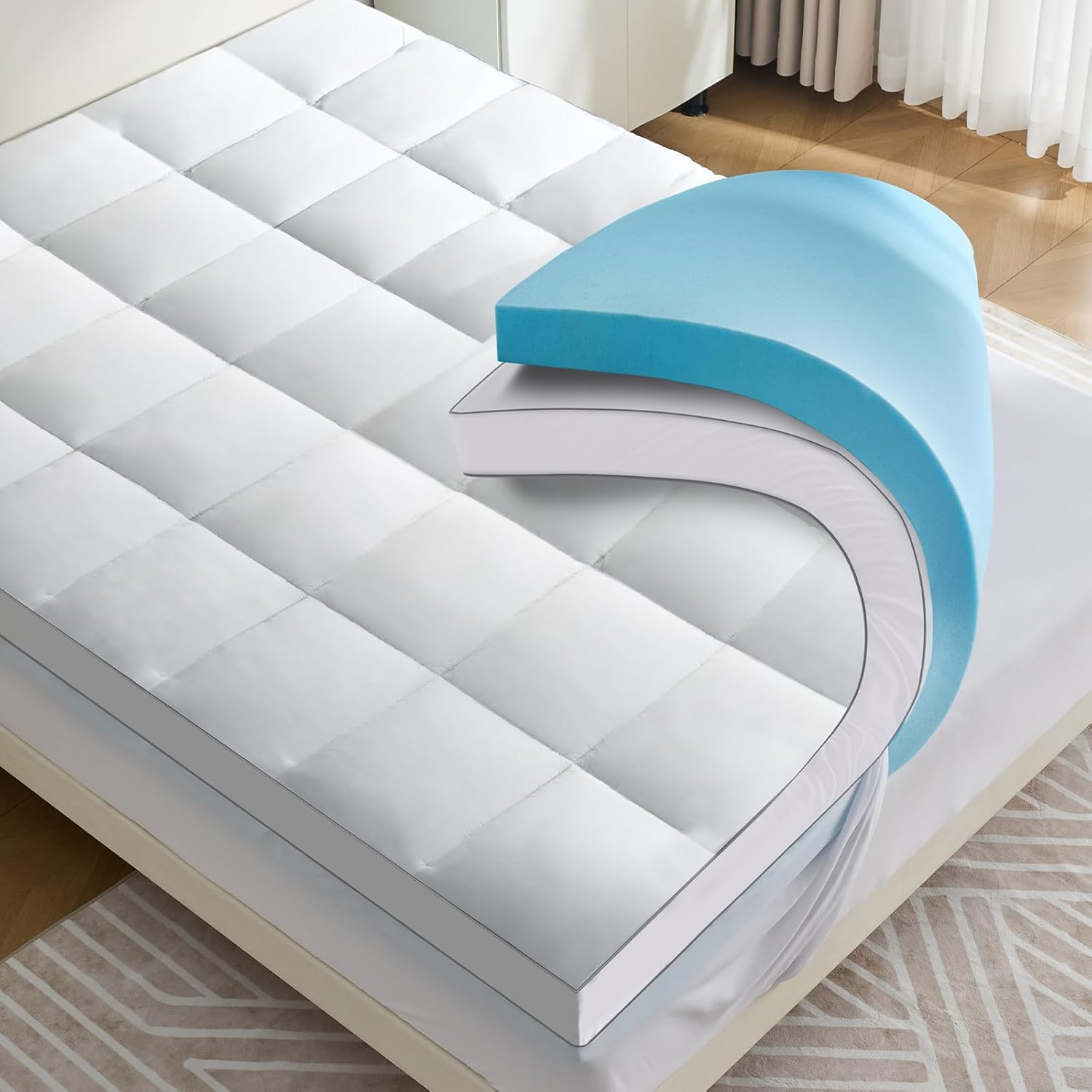 4 Inch Dual Layer Mattress Topper King Size, 2 Inch Cooling Gel Memory Foam and 2 Inch Down Alternative Pillow Top Pad for Back Pain, with 8-21 Inch Deep Pocket