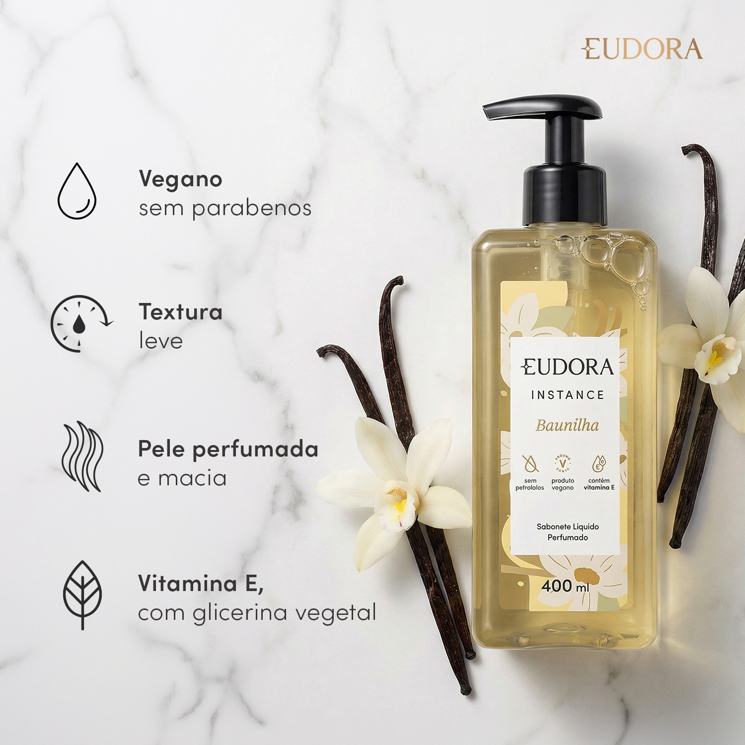 Sabonete Líquido Perfumado Instance Baunilha 400ml