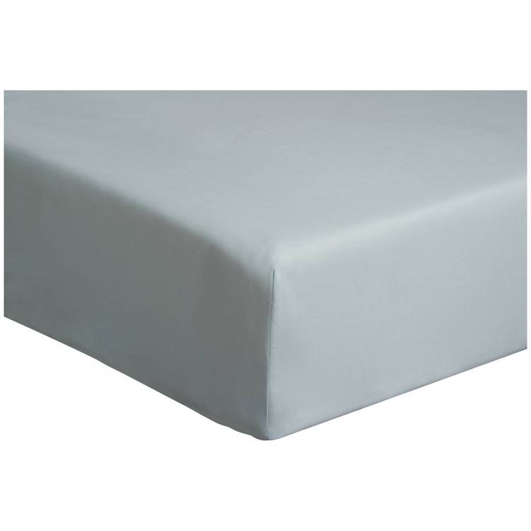 Habitat Cotton Rich 180TC Plain Duck Egg Fitted Sheet-Single