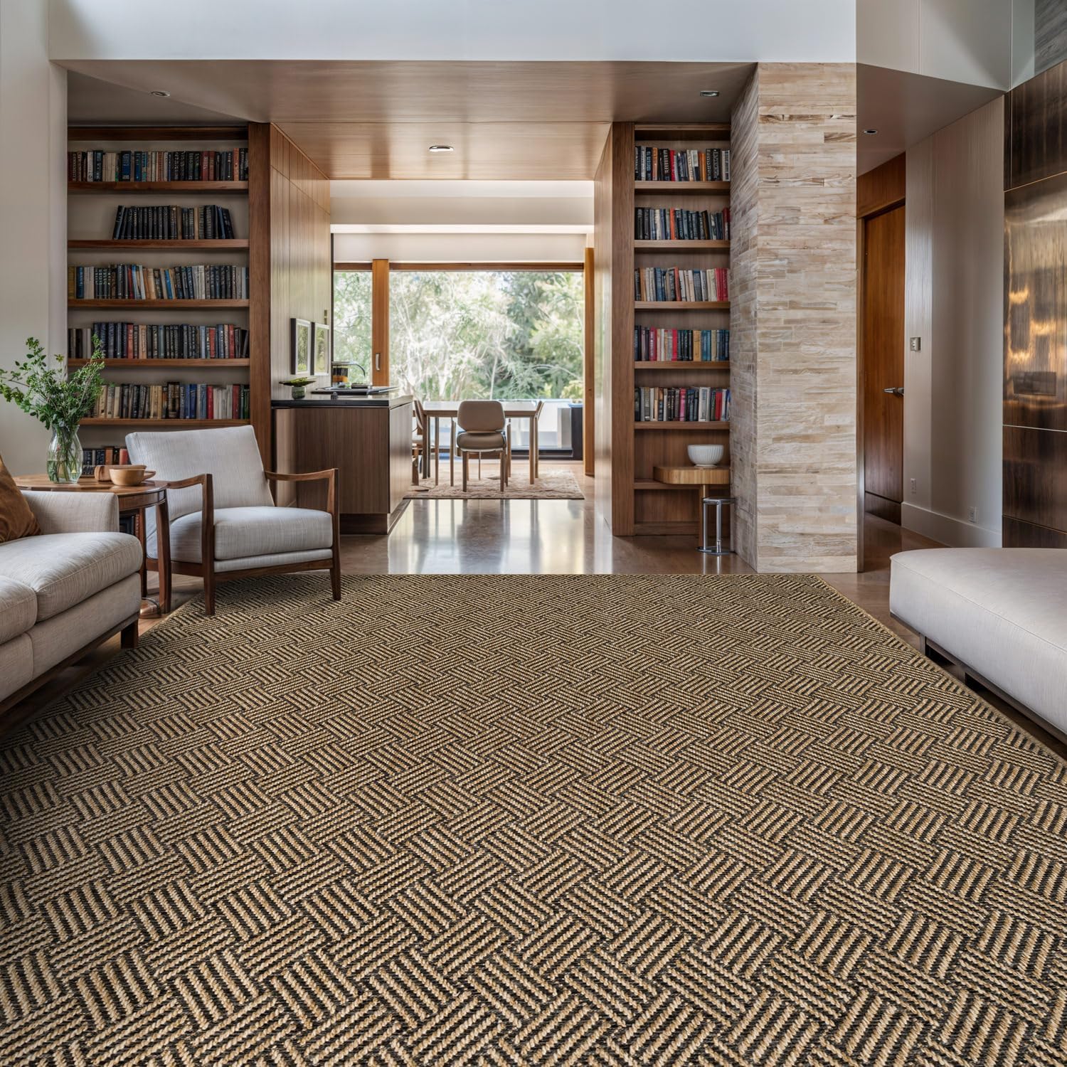 Easy Jute Rugs 9x12 Herringbone Natural Color Living Room Indoor Outdoor Area Rug for Patio and Kitchen Rug High Traffic Washable Easy to Clean Solid Boho Woven Design Carpet (9 x 12)