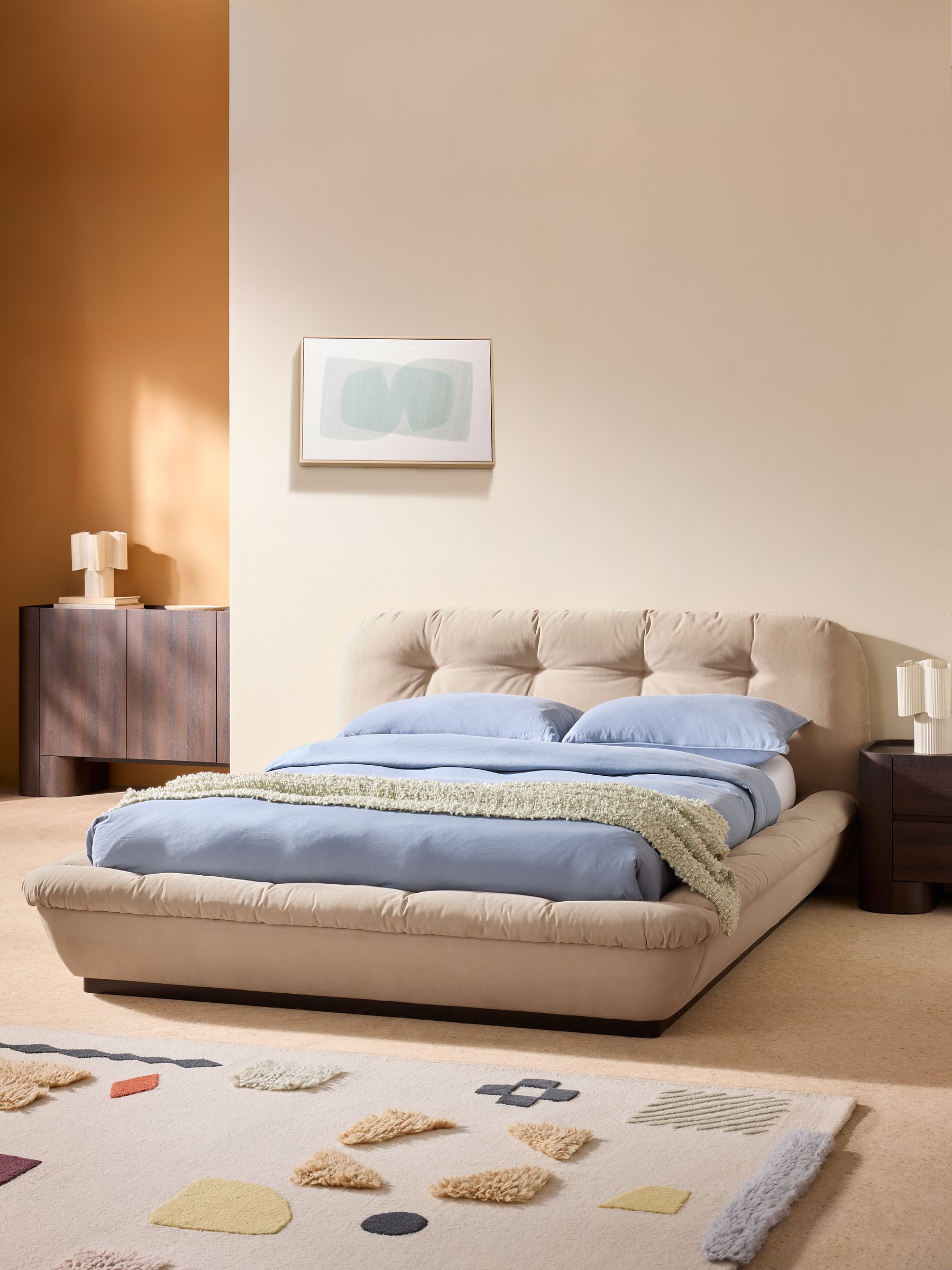 Aylin Bed in Brushed Plain Natural Stone