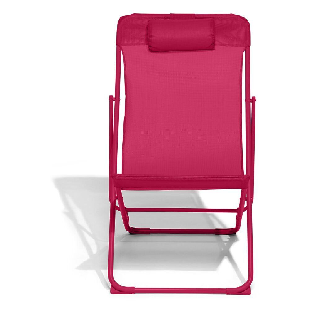 Chilienne Garden pliante avec têtière textilène rouge 56x82xH76/90cm