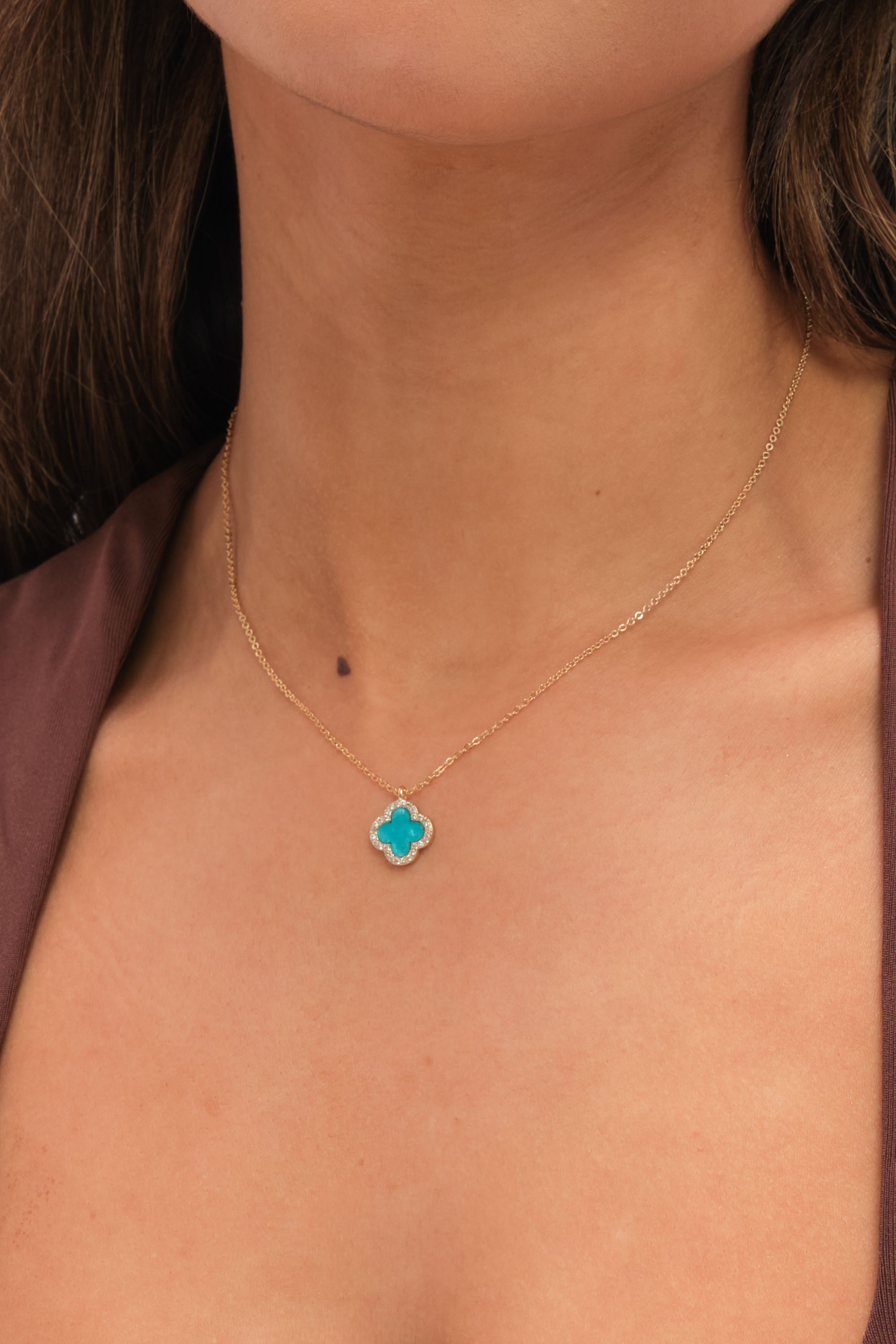 Jon Richard Gold Plated and Turquoise Clover Pendant Necklace