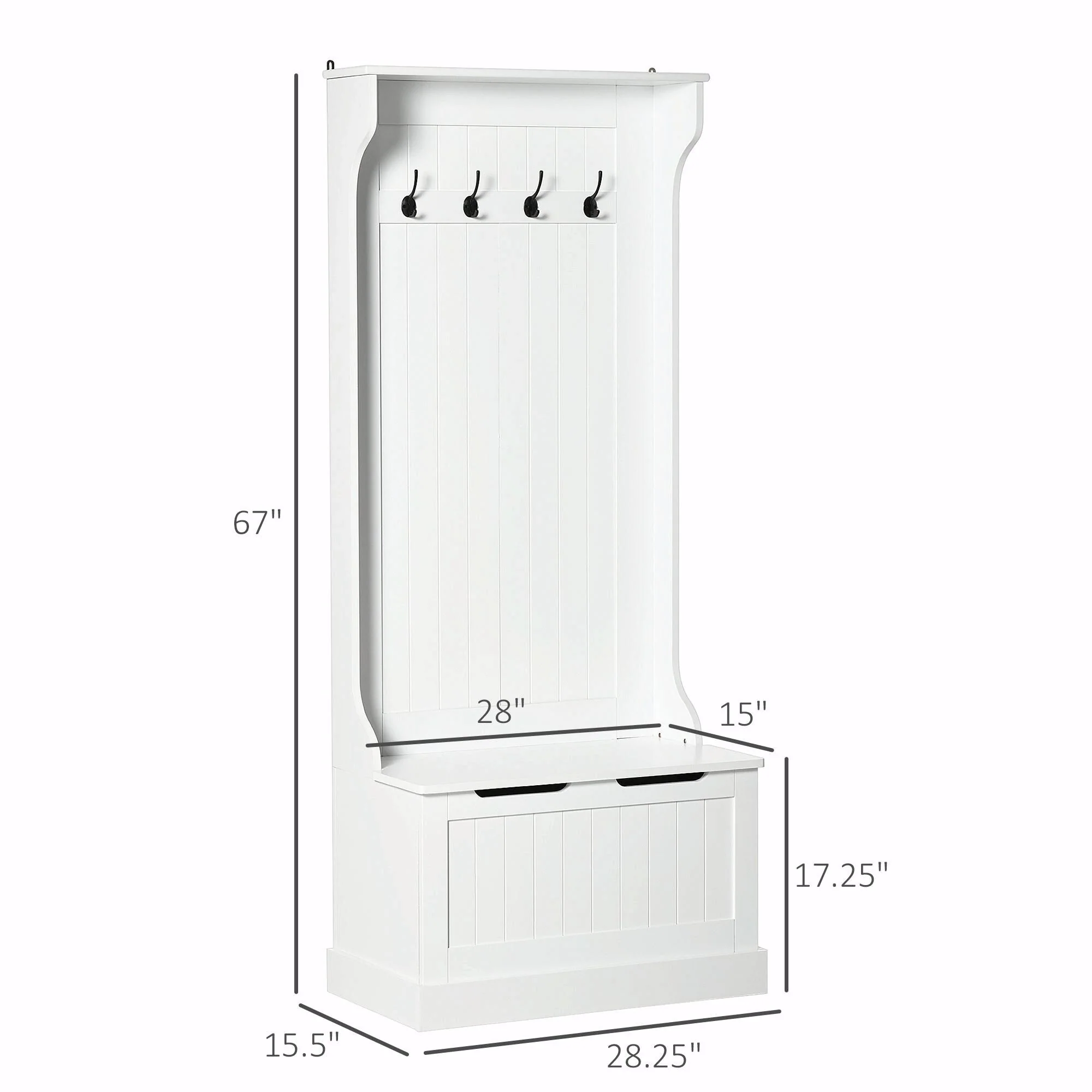 67'' Tall Hall Tree with Coat Rack, Storage, and Sitting Bench