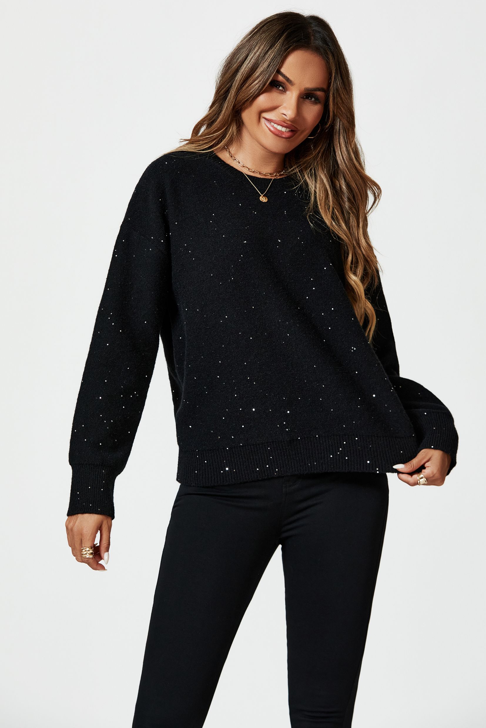 FS Collection Scatter Sequin Jumper Top In Black