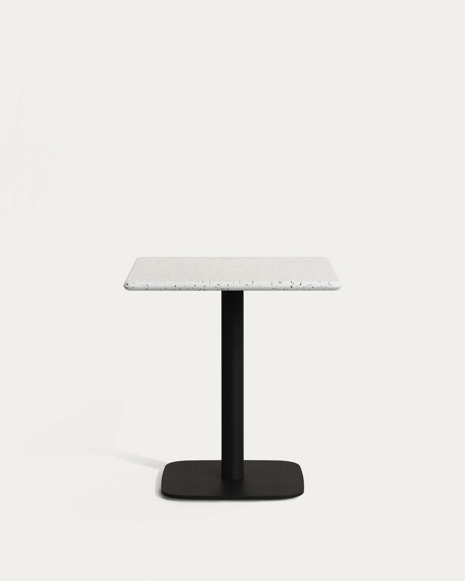 Saura Bar Table in black painted metal with a white terrazzo top,  70 x 70 x 70 cm