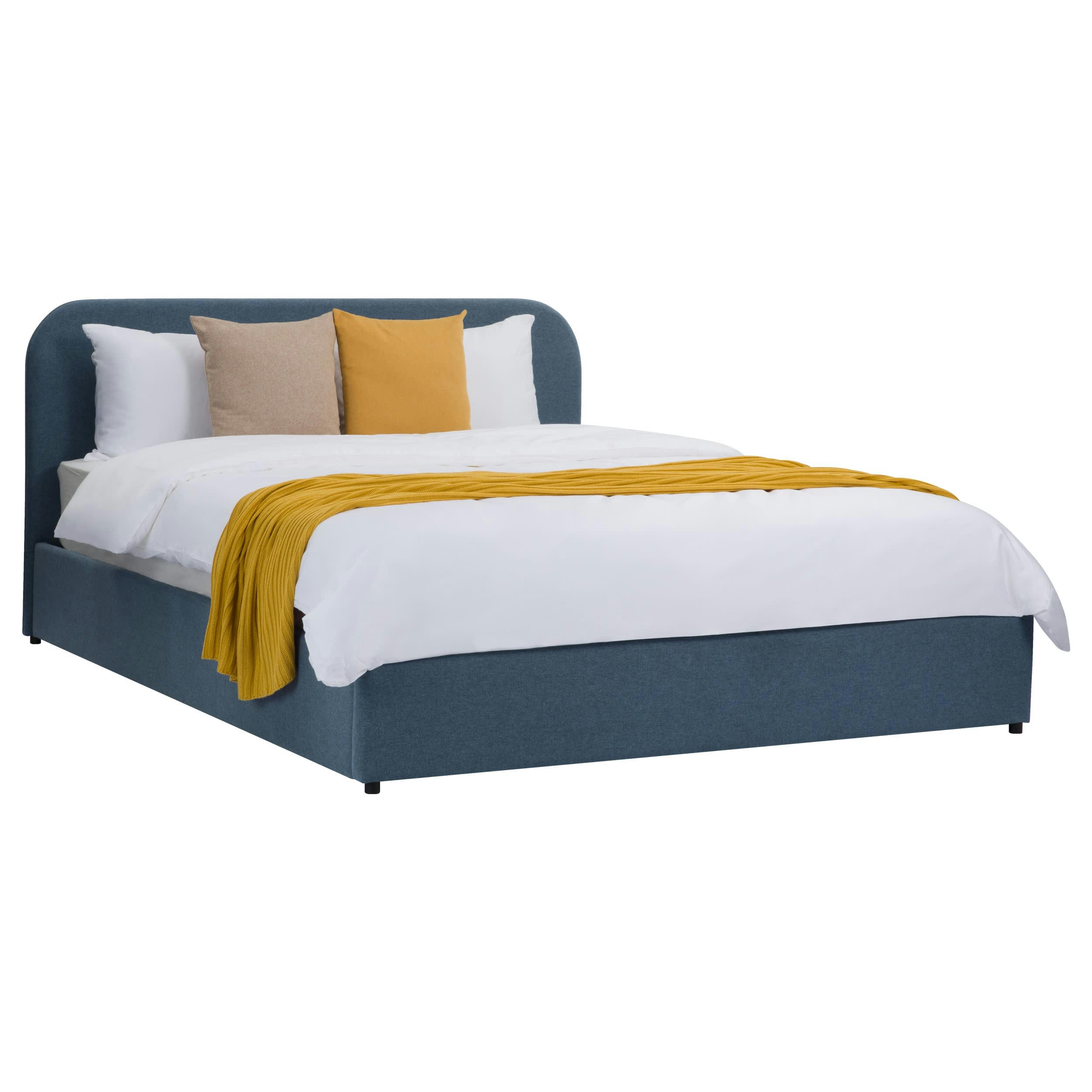 TILLY - Lit double avec coffre 140x190 cm en tissu bleu