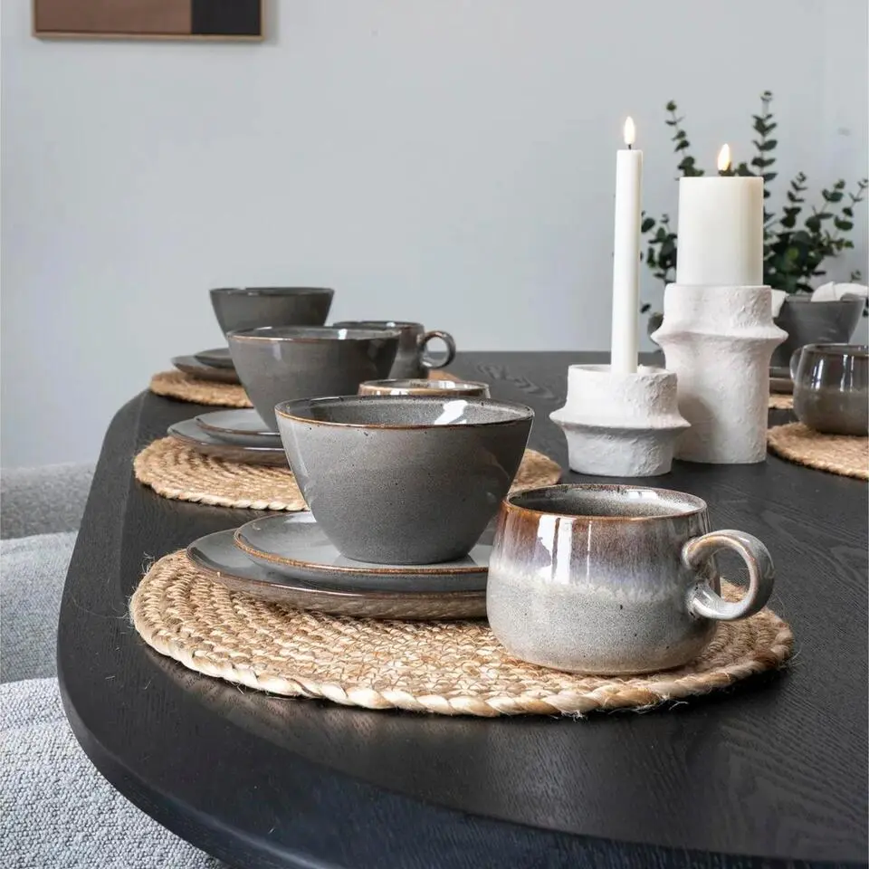 Nest of Nora 4 stuks Koffiemokken - &Oslash;10x7,5 cm - Grijs/Bruin