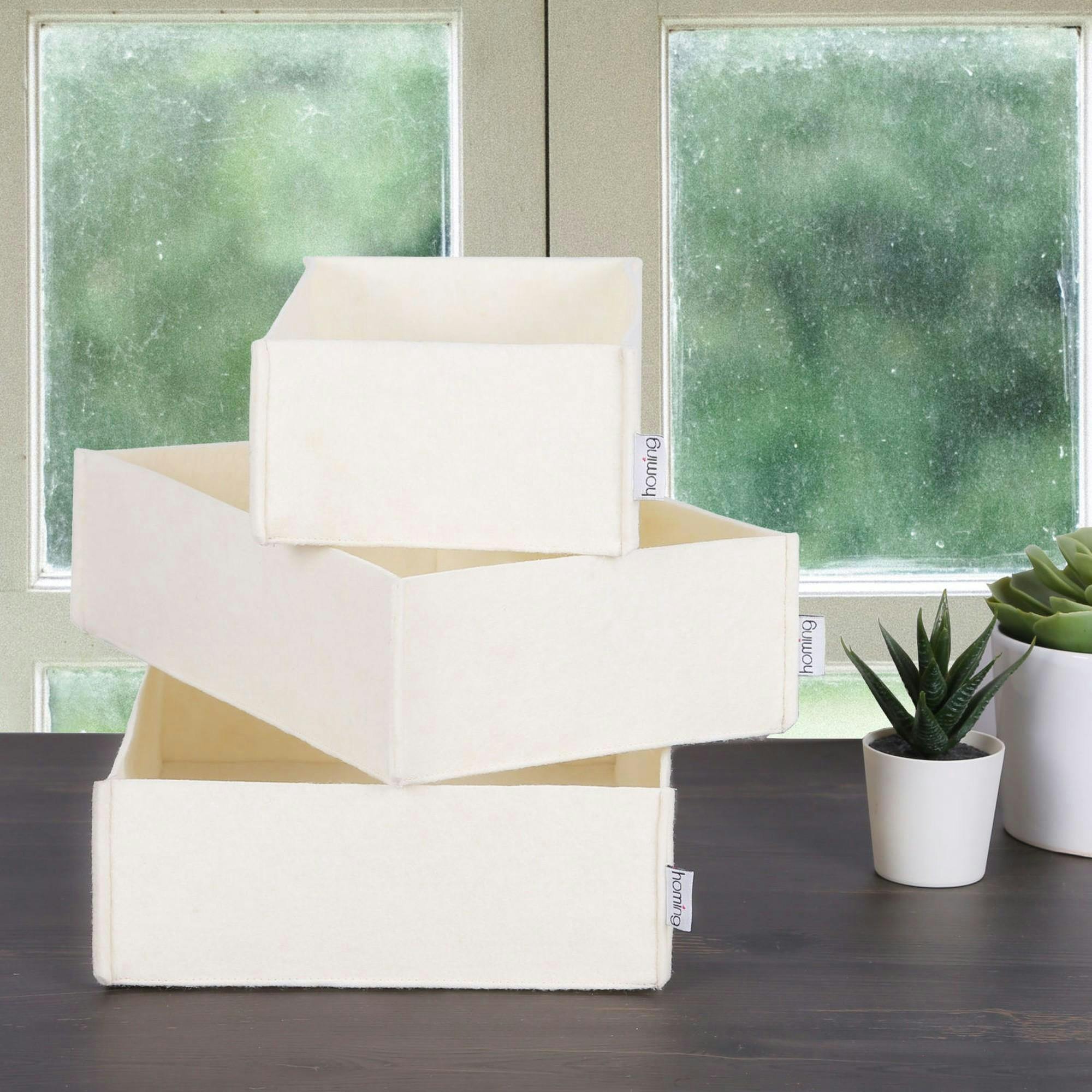 Panier de rangement blanc en feutrine – lot de 3 tailles