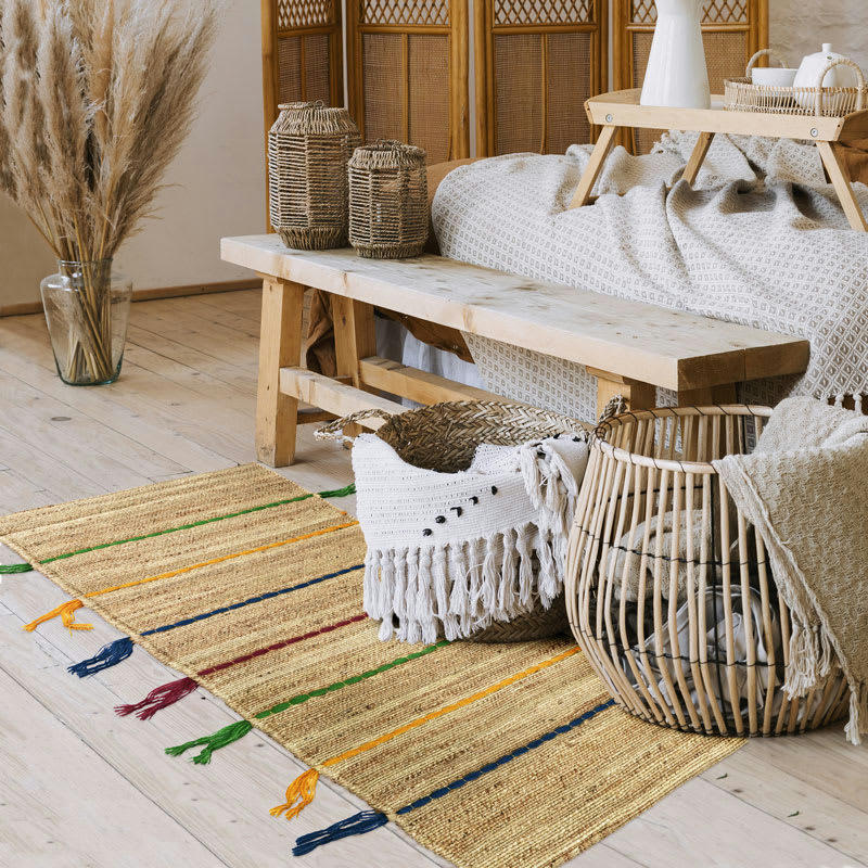 COLOR - Tapis en jute avec tresses en laine multicolores 50x150