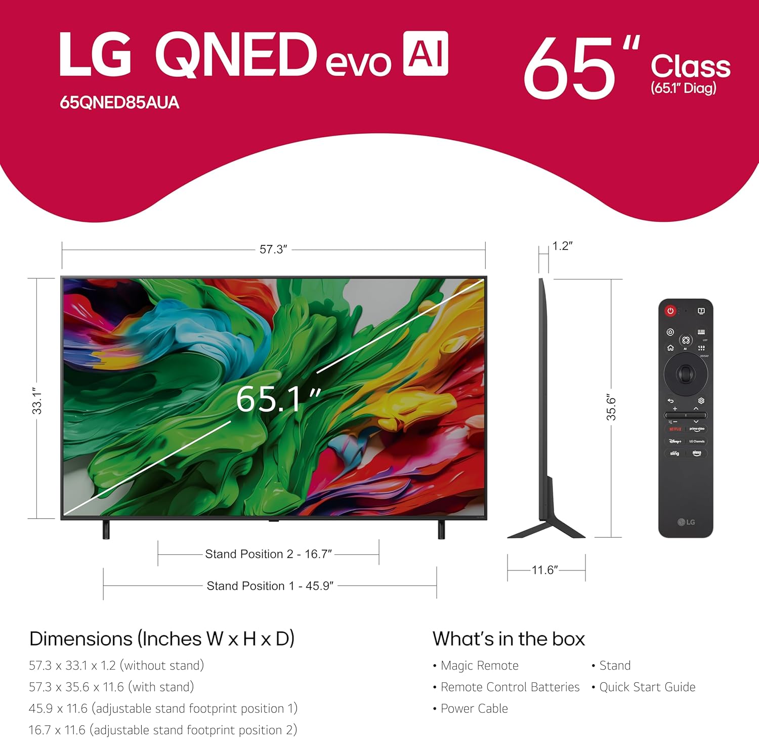LG 65-Inch Class QNED evo AI QNED85A Series Mini LED 4K Smart TV w/AI Picture  AI Sound  HDR10  AI Super Upscaling 4K  Filmmaker Mode  Wow Orchestra  Alexa Built-in (65QNED85AUA  2025)