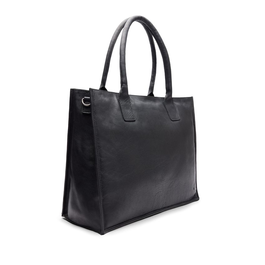 Manfield Zwarte leren shopper
