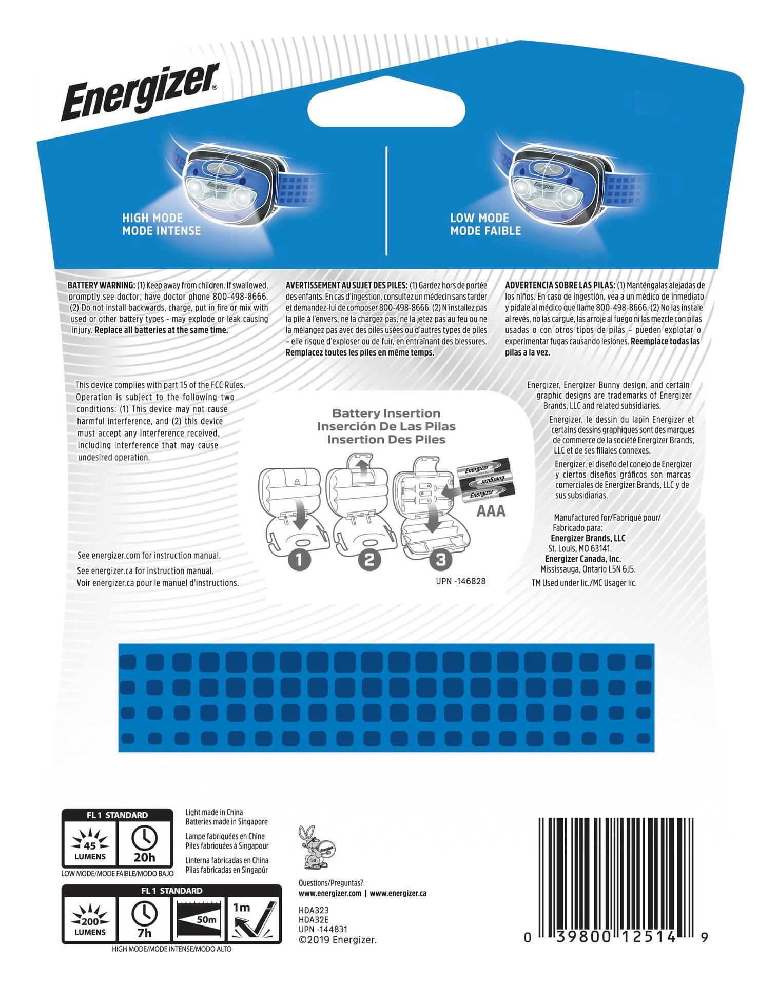 Energizer Vision 200 Lumens Durable and Washable LED Headlight/Headlamp, Batteries Included