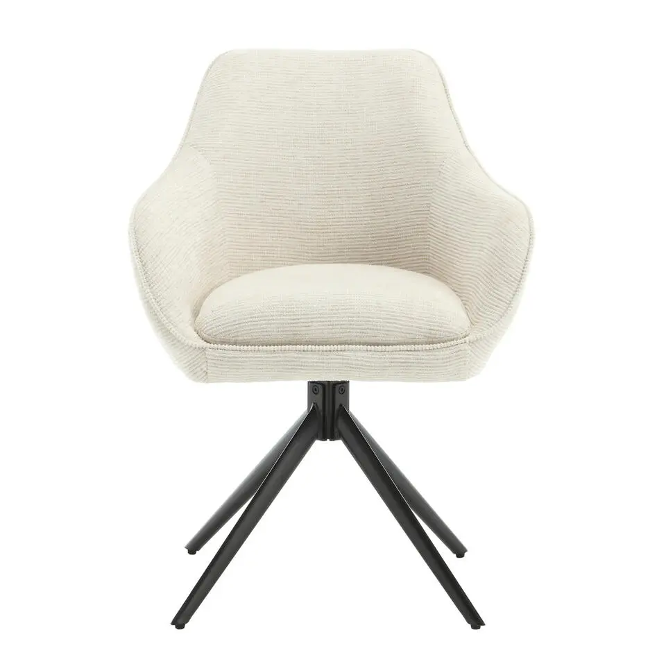 Livingfurn - Eetkamerstoel Thomas Sand - Wit - Stof - Set van 2