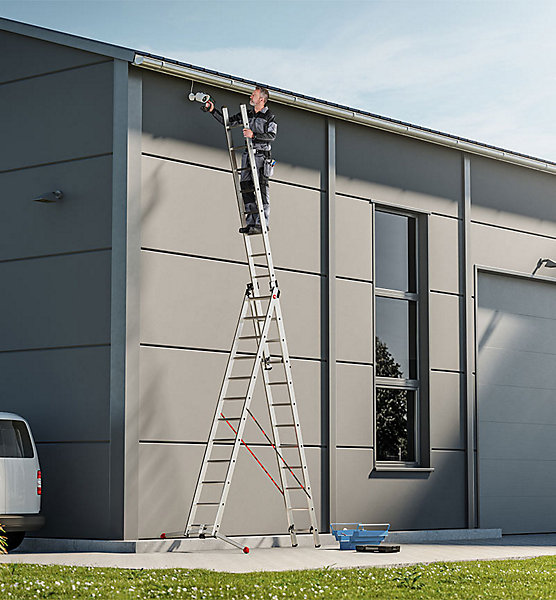 Echelle transformable pro 3 plans 3x12 échelons 8,3m/9m en aluminium Hailo ProfiLot