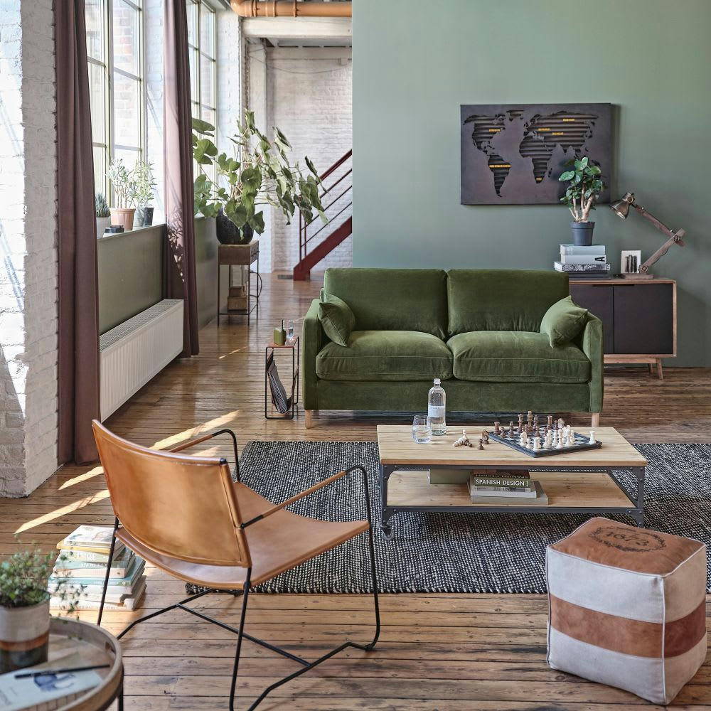 Gallieni - Table basse industrielle à roulettes en bois de sapin et métal