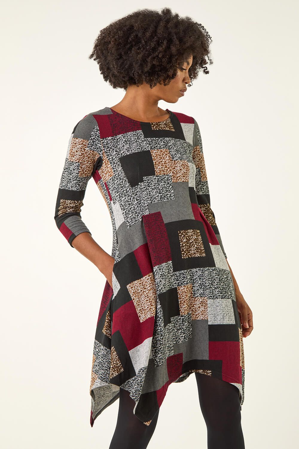 Roman Patchwork Pocket Detail Stretch Dress