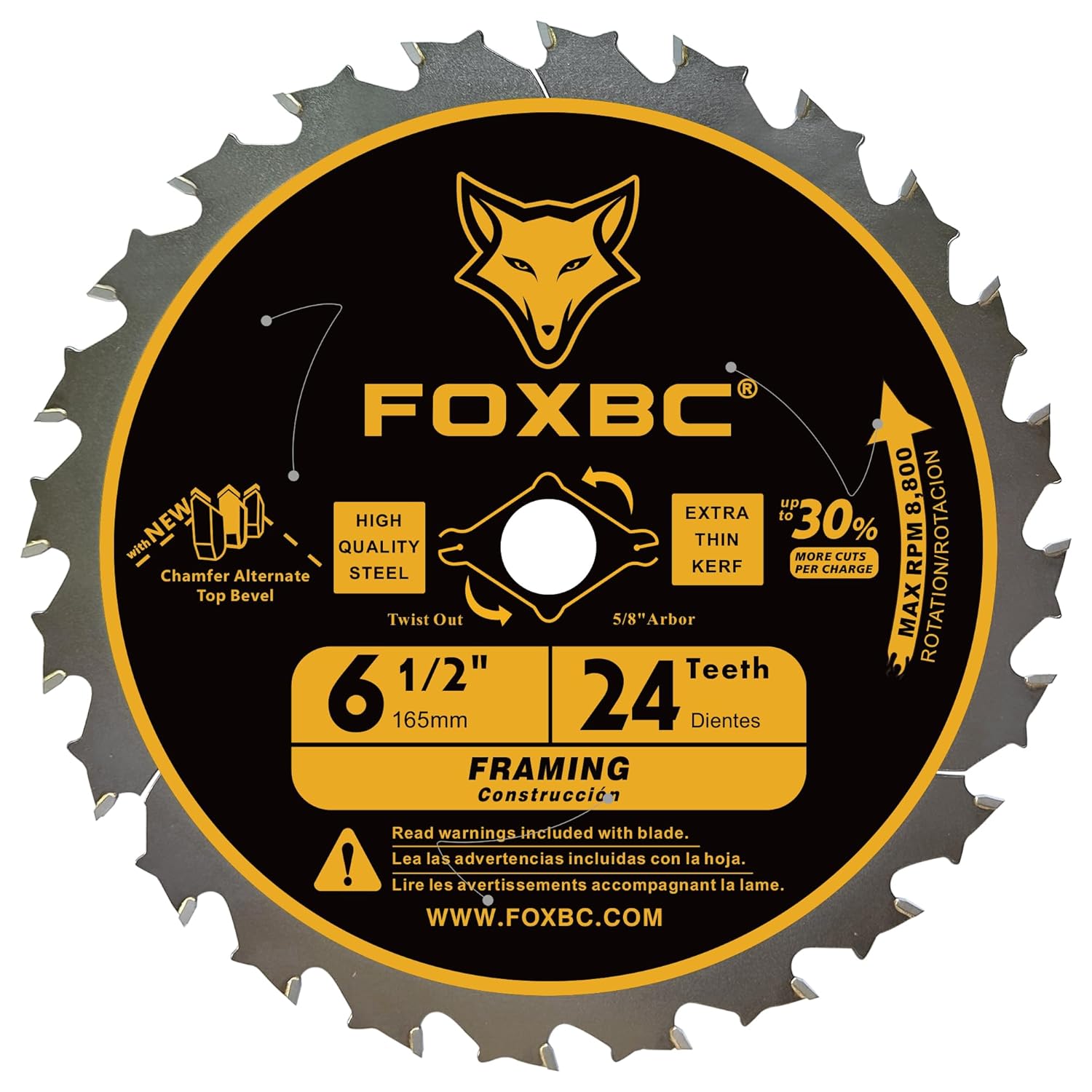 FOXBC 6-1/2 inch Circular Saw Blade 24T 60T Combo Pack, Wood Cutting, Thin-Kerf with 5/8 Arbor