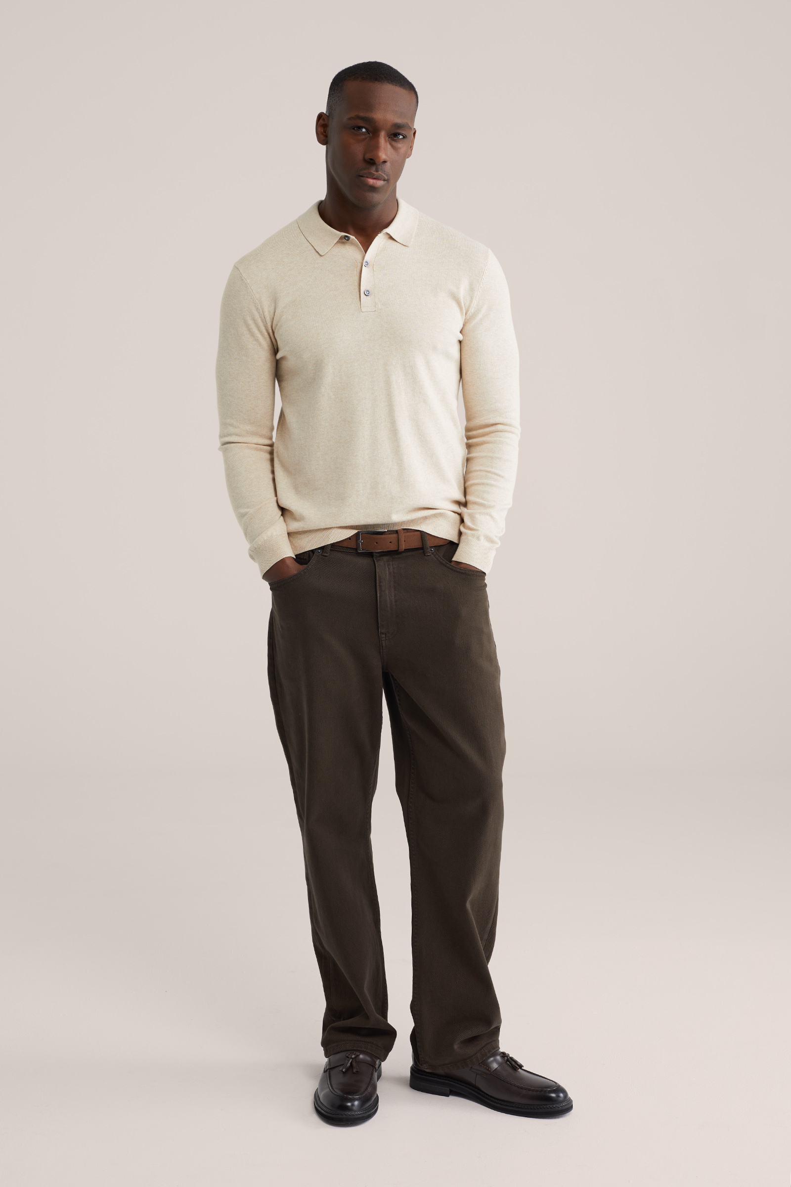 Heren Slim fit fijngebreide polo