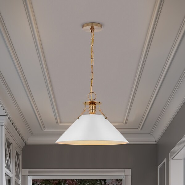 Outpost 1 Light Large Pendant Matte White with Burnished Brass