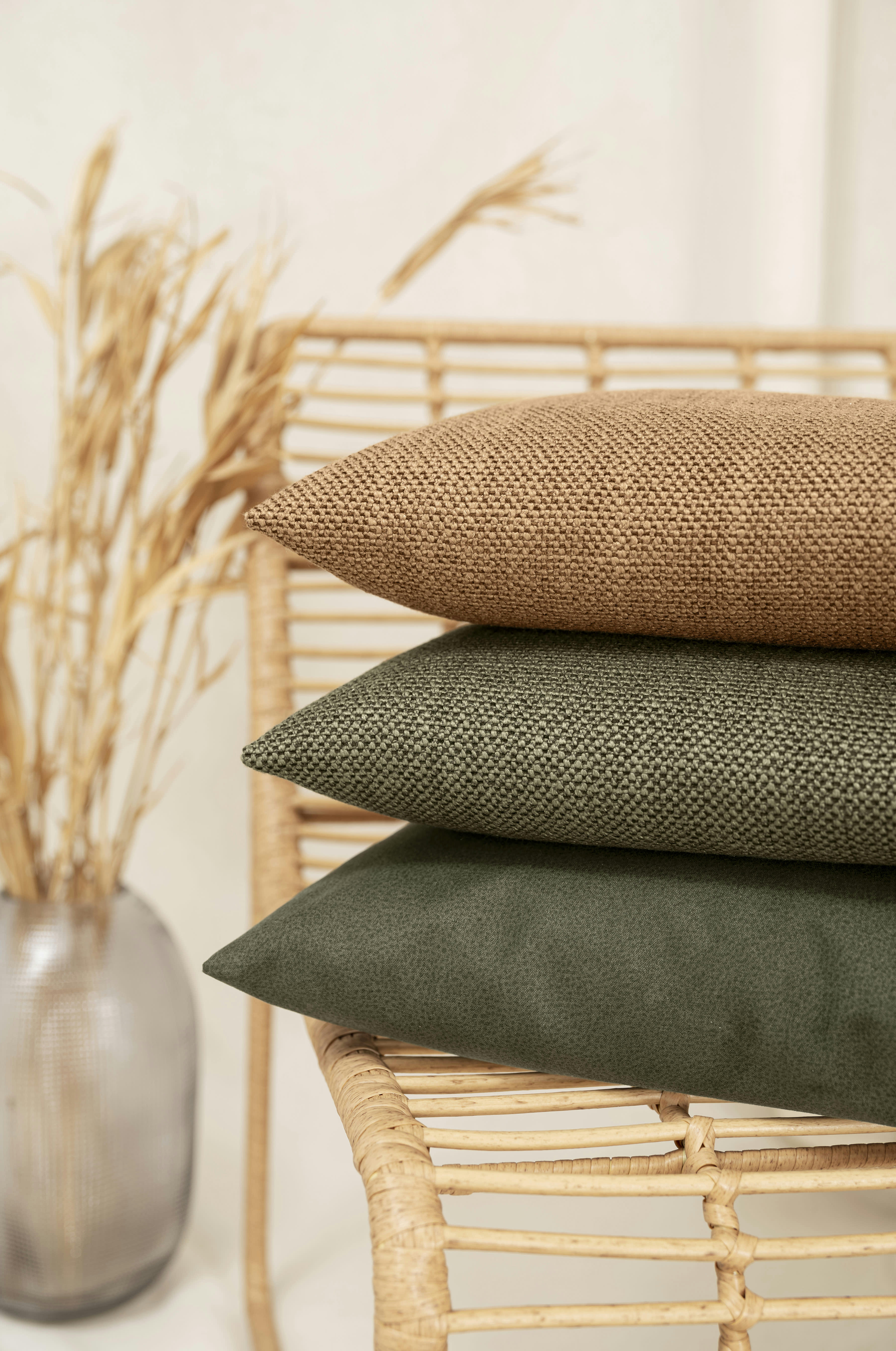 AUSTIN - Housses de coussin jacquard uni vert 40x40 - Lot de 2