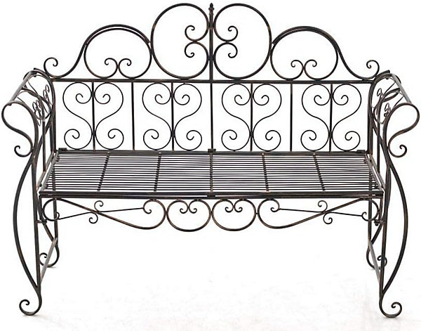 Banc de Jardin Fer Forgé Couleur Bronze - Banquette de Terrasse Balcon - Design Antique - Style Rustique Maison de Campagne