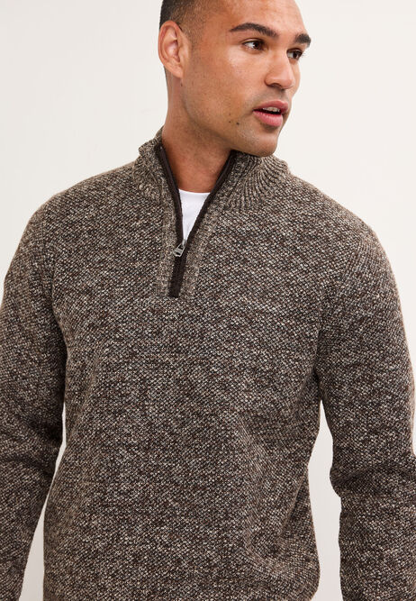 Mens Chocolate Brown Sherpa Quarter Zip Jumper