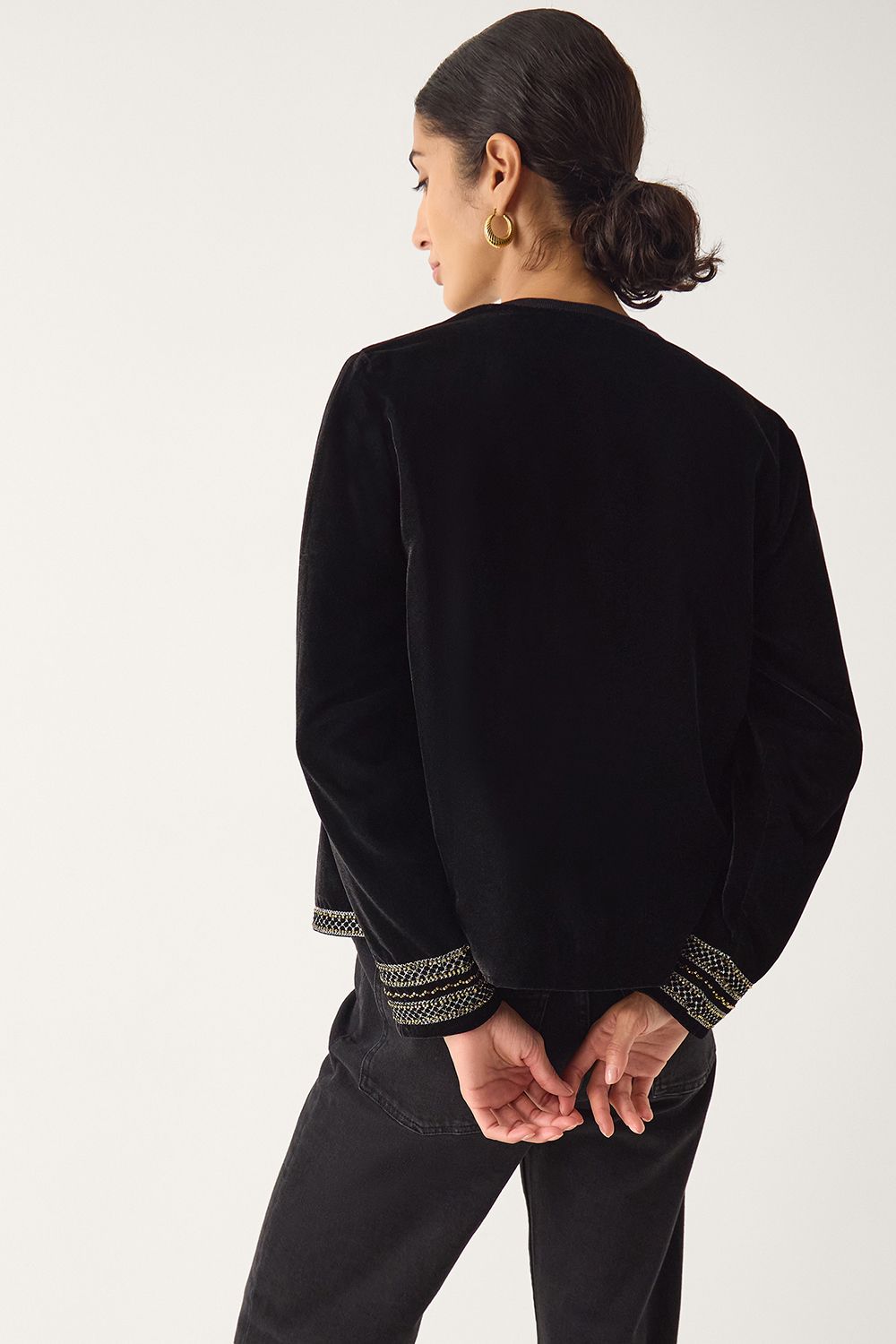 Monsoon Heather Floral Embellished Velvet Jacket Black
