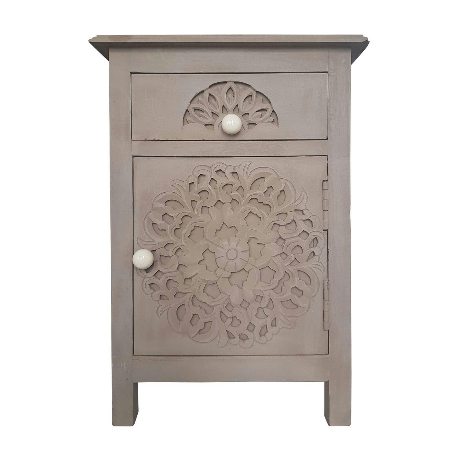 TASHA - Table de chevet avec tiroir et porte en bois marron