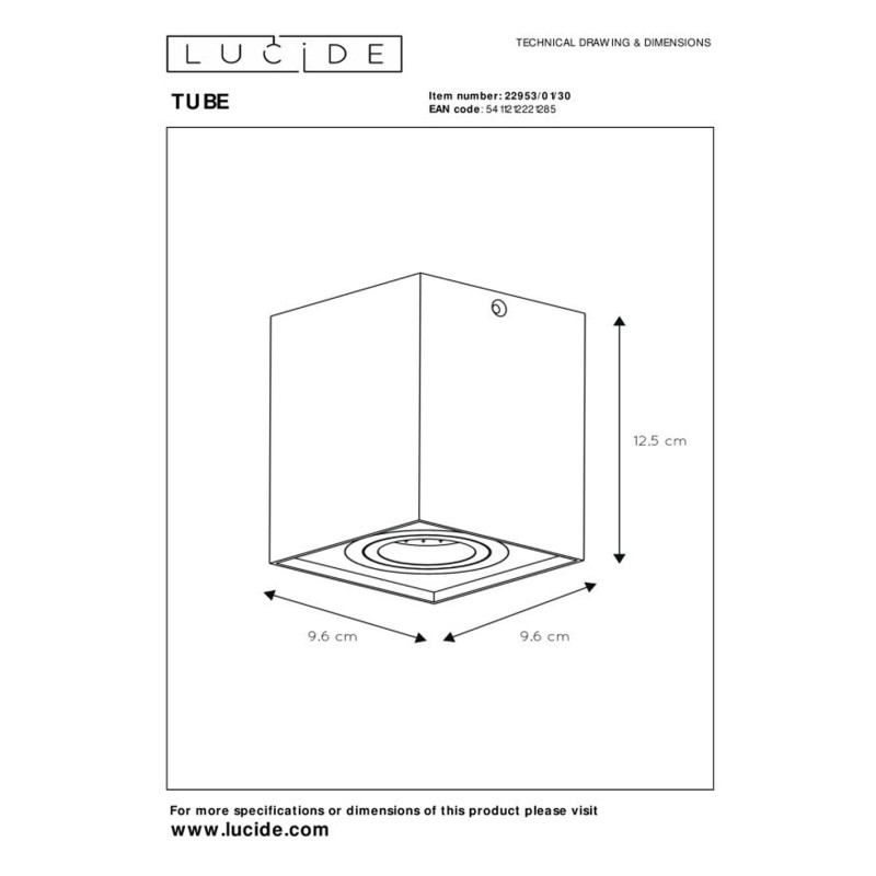 Spot Tube noir carré GU10 50 W LUCIDE