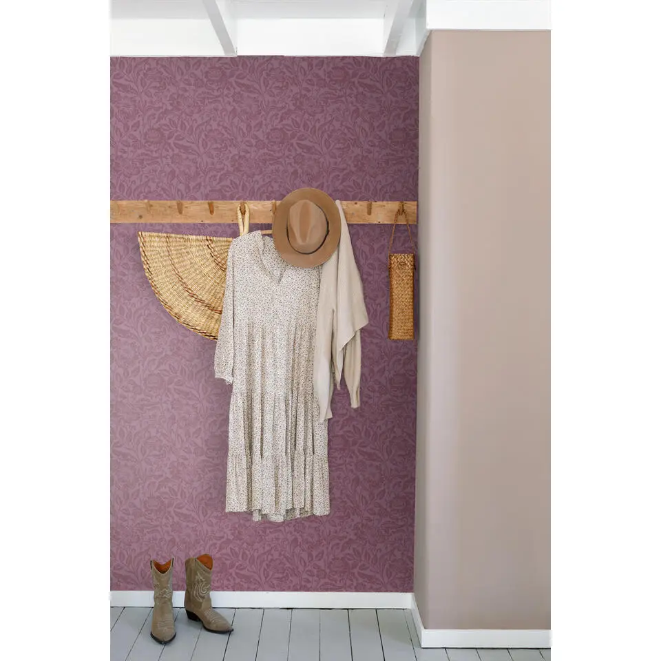 ESTAhome behang vintage bloemen aubergine paars - 50 x 900 cm