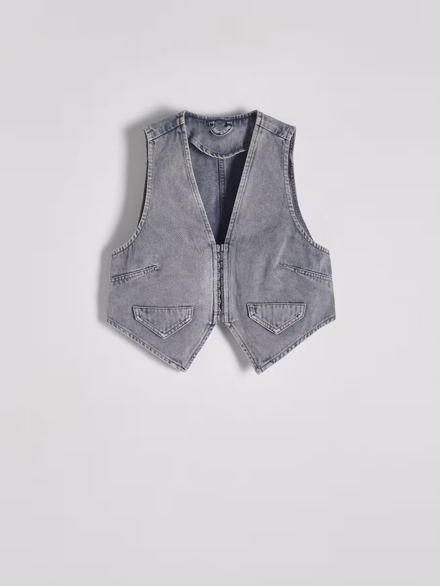Denim Vest With Wash Effect