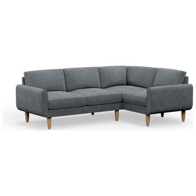 Hutch Velvet Round Arm 4 Seater Corner Sofa - Slate Grey