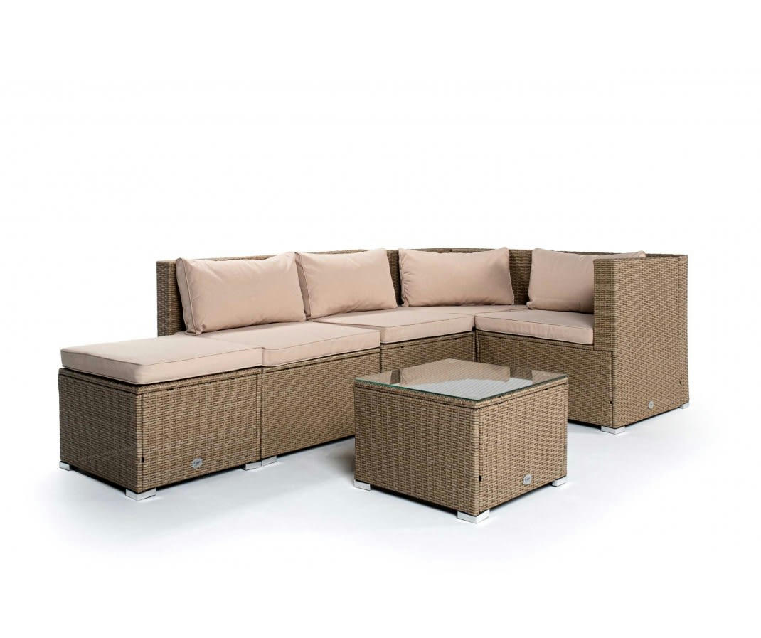 BAHAMAS - Salon de jardin Ensemble Quatre 5 Places Beige Rotin Synthétique