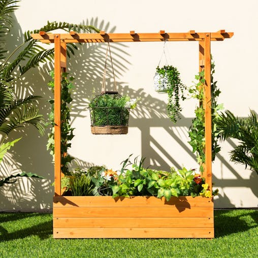 NNECW Raised Garden Bed with Top & Side Trellis for Garden
