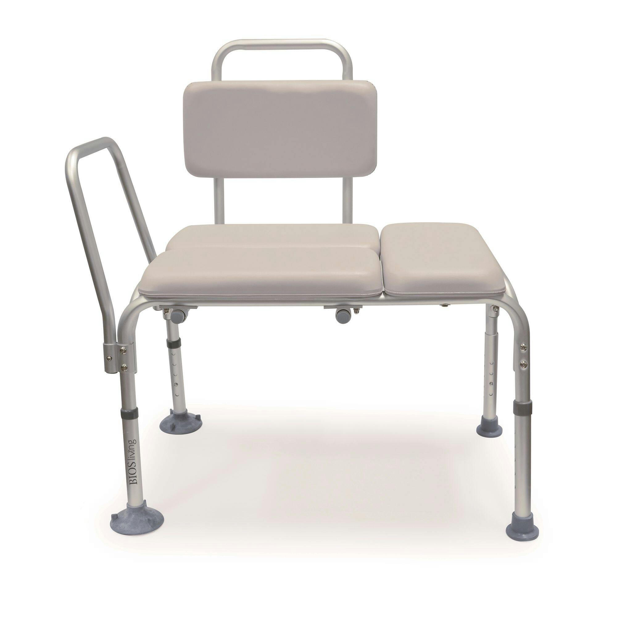 Bios Height Adjustable Bathtub & Shower Transfer Padded Bench/Chair/Seat with Armrest, Grey, 16 to 19-in Height