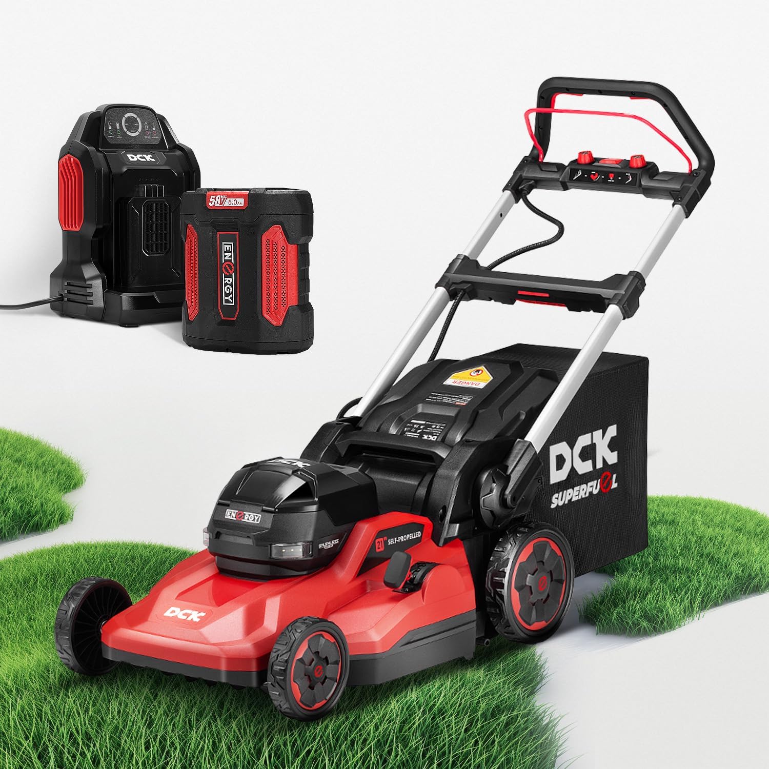 58V 21 Electric Lawn Mower Cordless Self-Propelled Lawn Mower  Brushless Motor  3-in-1 (Mowing/Collecting/Mulching)  7 Cut Heights  Foldable  LED Light  7.5Ah Battery & Charger(60Min runtime)