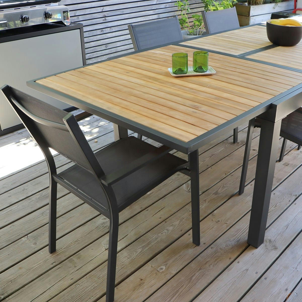 PALAWAN - Lot de 6 chaises de jardin en aluminium anthracite et textilène