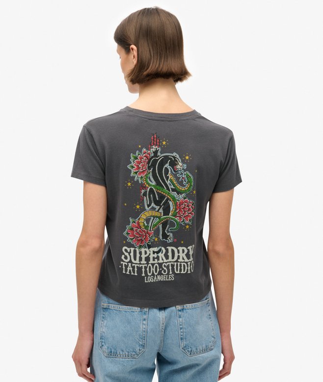 Tattoo Rhinestone Fitted T-Shirt