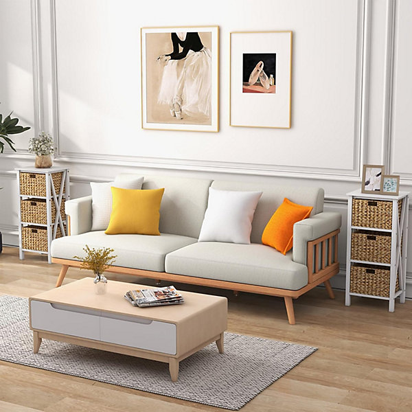 Commode avec Tiroir de Rangement Paniers en Jonc de Mer Amovible Meuble Rangement sur Pieds